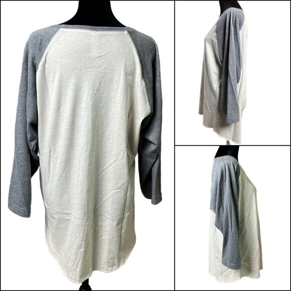 LAT Raglan Baseball Tee Shirt Top Ladies Large Heather Gray Crew Neck 3/4 Sleeve - Picture 2 of 10